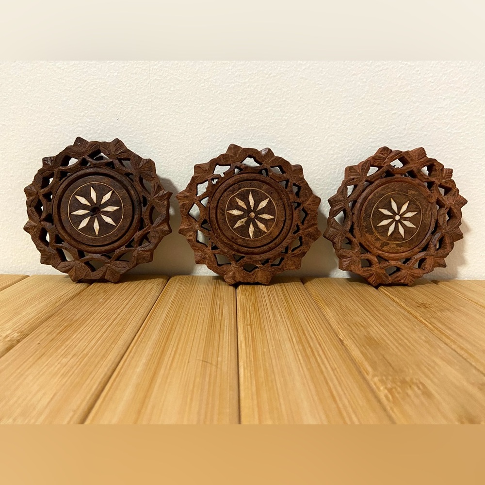 Vintage wood coasters set of three